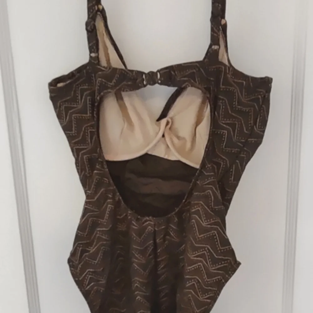 Sexy Brown & Shiny Gold French-cut 1 piece Swimsuit